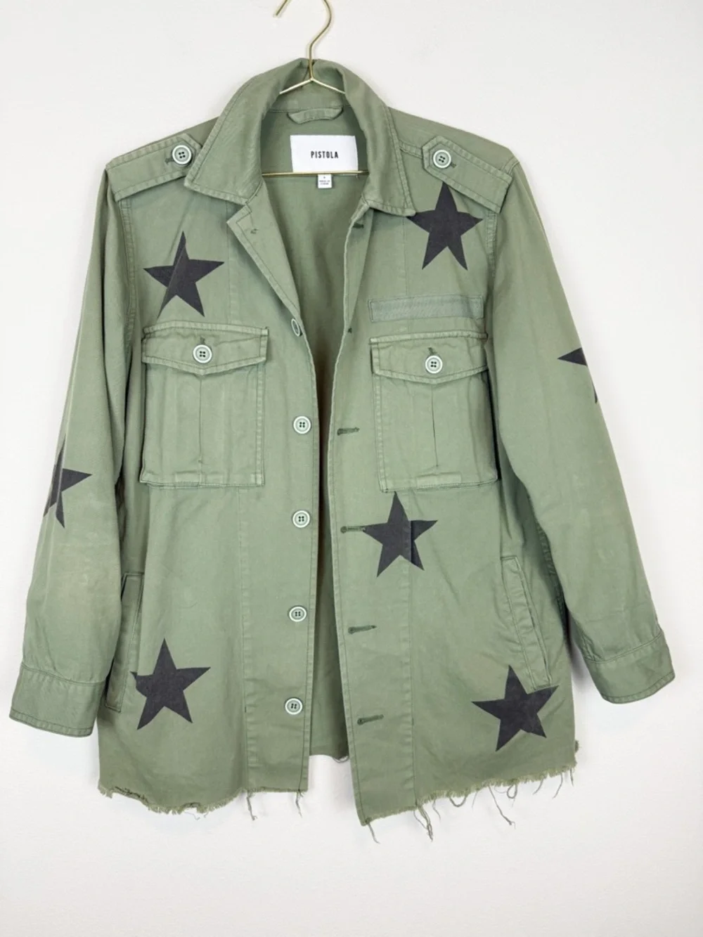 Pistola Camilo Military Jacket Royal Honor Green Stars Shacket Size Small - Picture 4 of 13